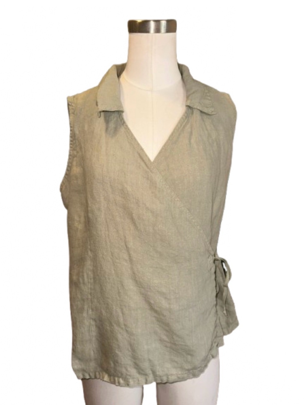 J Jill 100% Linen Wrap Tank Top Sage Green Sleeveless Tie Side Women’s S